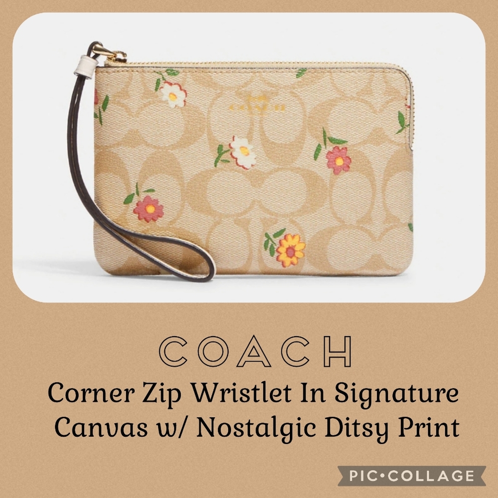 COACH Corner Zip Wristlet w/ Nostalgic Ditsy Print